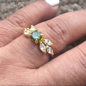 Goldtone 925 Peridot and White Sapphire Ring